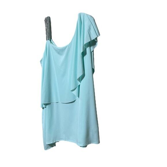 Belldini Flowy Ruffle Asymmetrical Rhinestone Mint Green 3X - Picture 3 of 7